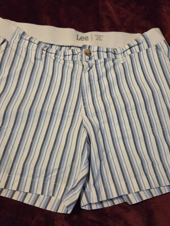 Pants - cargo shorts blue and white striped pattern mid rise fit size 12